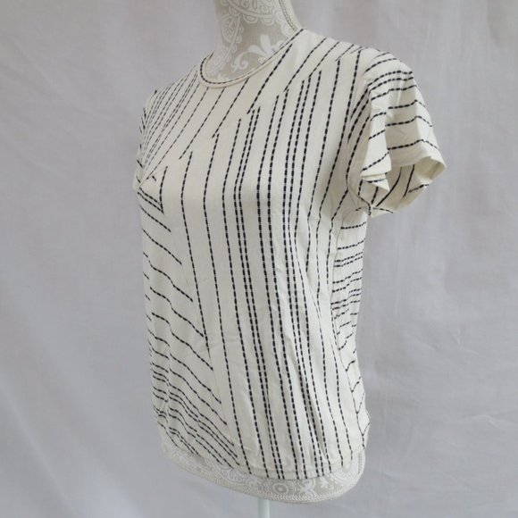 Anthropologie Tops - Dolan Anthropologie Cream Black Asymmetrical Striped Cotton Blend Top Size S